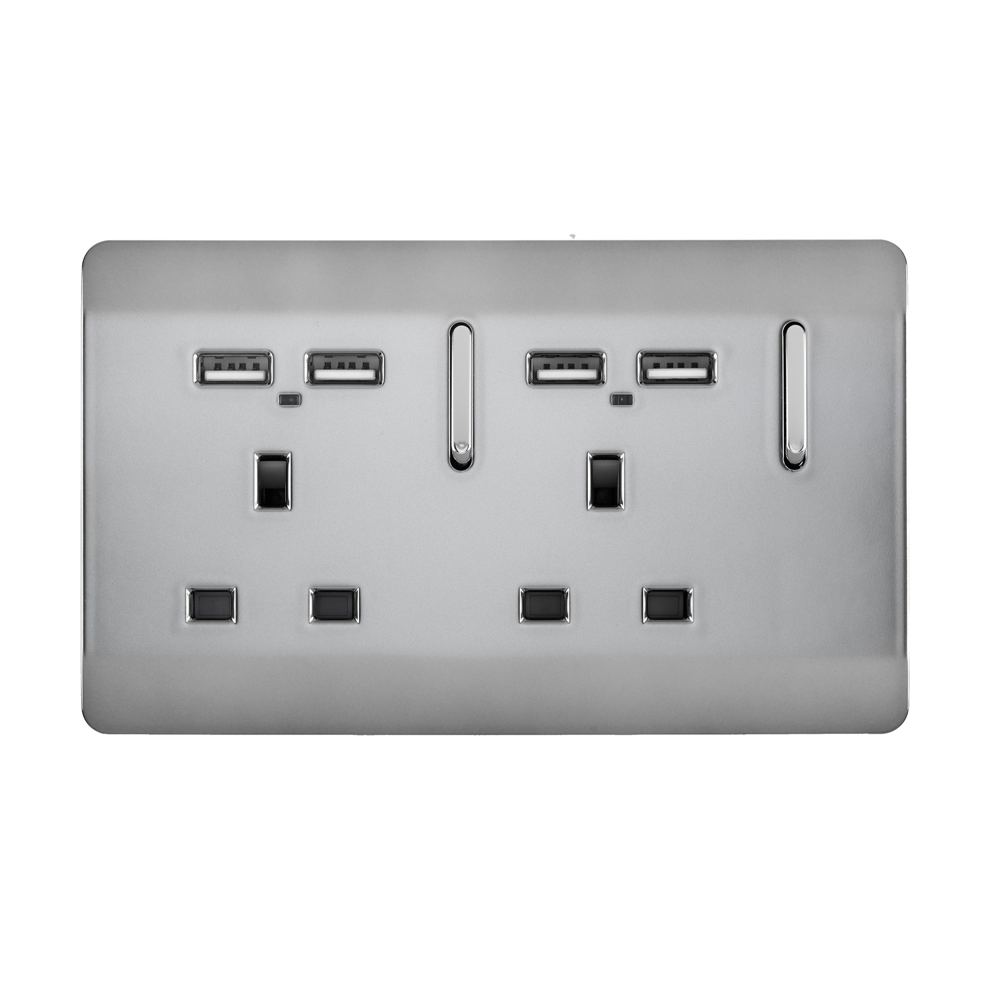 ART-SKT213USBBS  2 Gang 13Amp Switched Double Socket With 4X 2.1Mah USB Brushed Steel